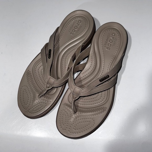 Crocs Capri Basic Strappy Flip Women's Tan Comfort Thong Sandals Size 8 - Picture 7 of 7